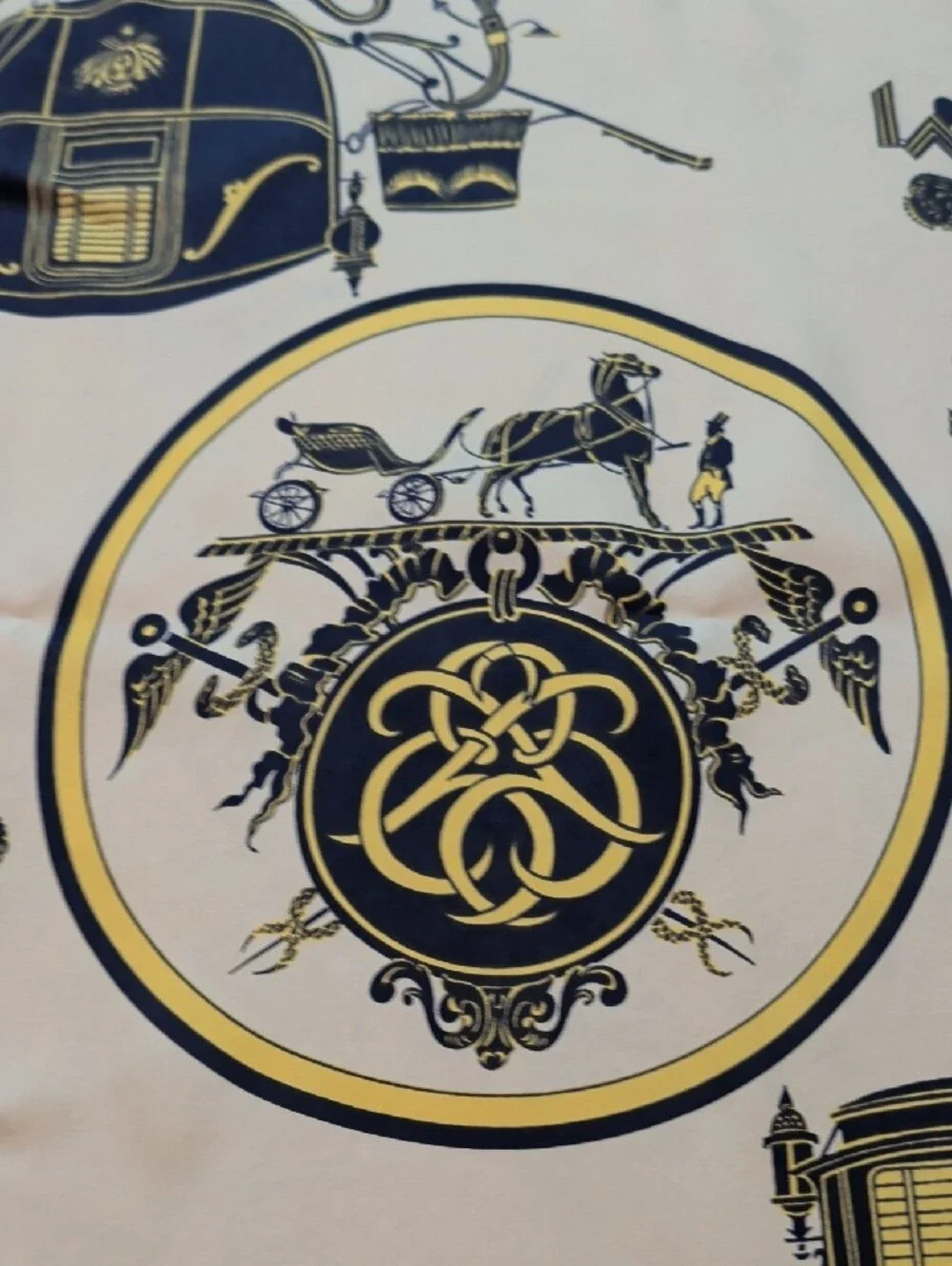 Hermes Yellow and Navy Silk Scarf